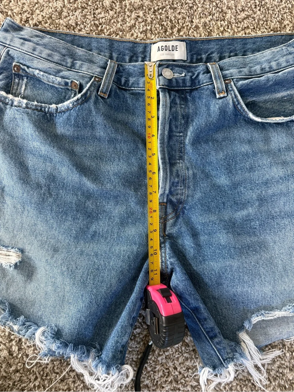 Agolde Distressed Parker Long High Rise 100% Cotton Denim Cutoff Shorts